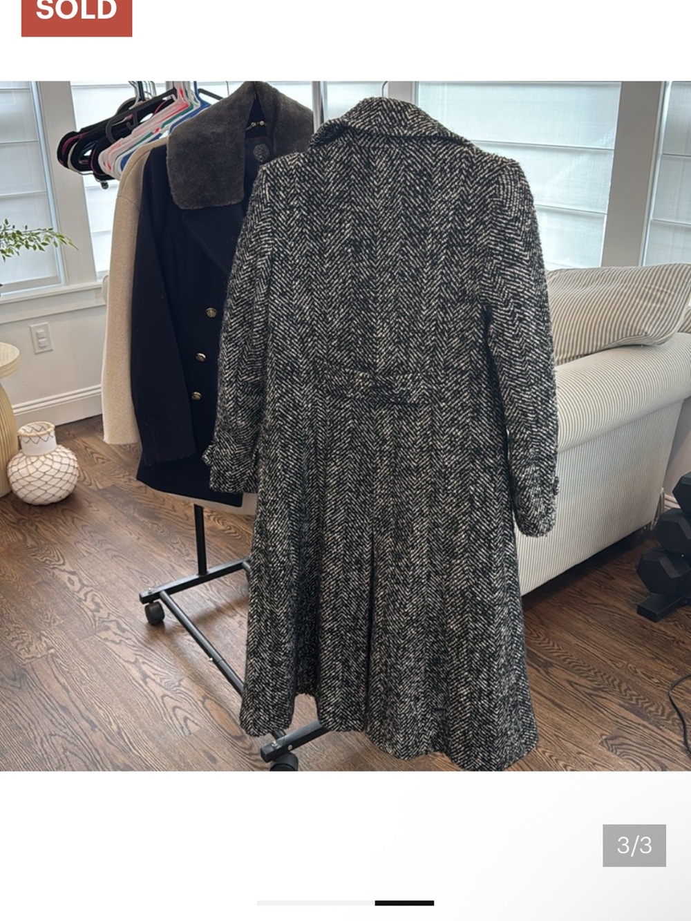Ralph Lauren Black and White Herringbone Wool Double-Breasted Coat - Picture 2 of 11
